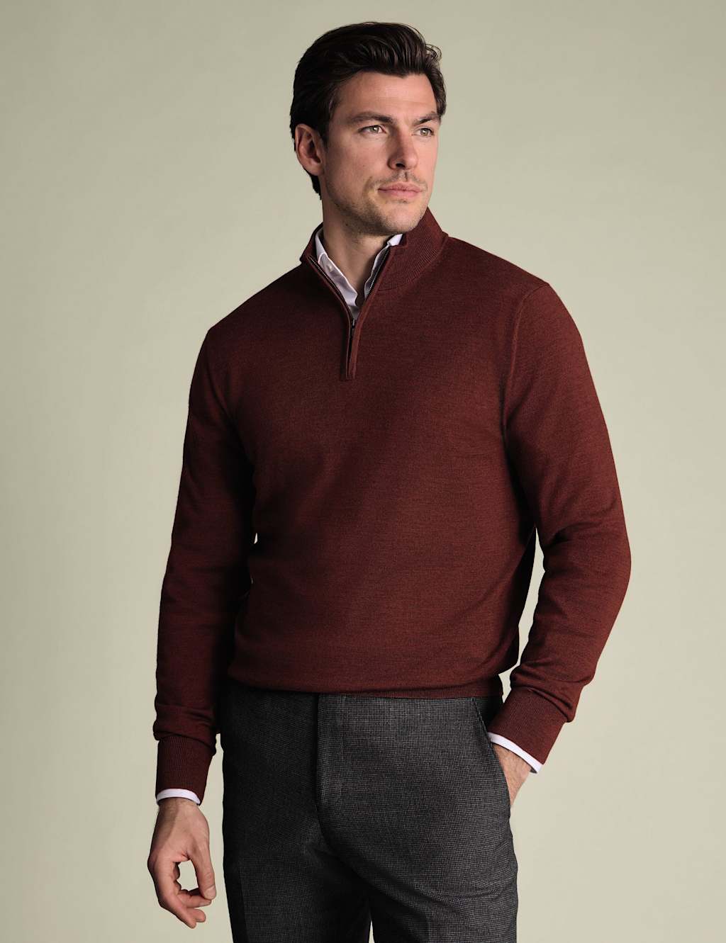 Charles Tyrwhitt Pure Wool Half Zip Jumper Dark Orange