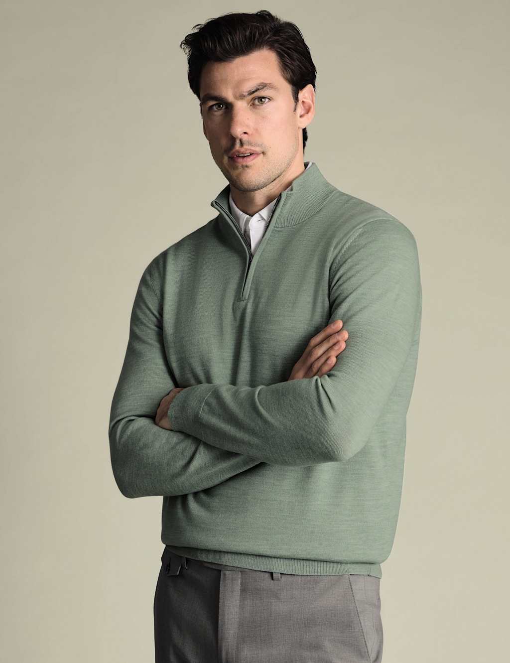 Charles Tyrwhitt Pure Wool Half Zip Jumper Light Teal