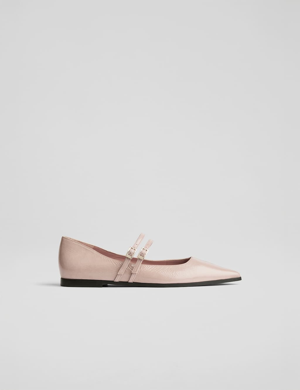 Patent Strappy Flat Pointed Pumps