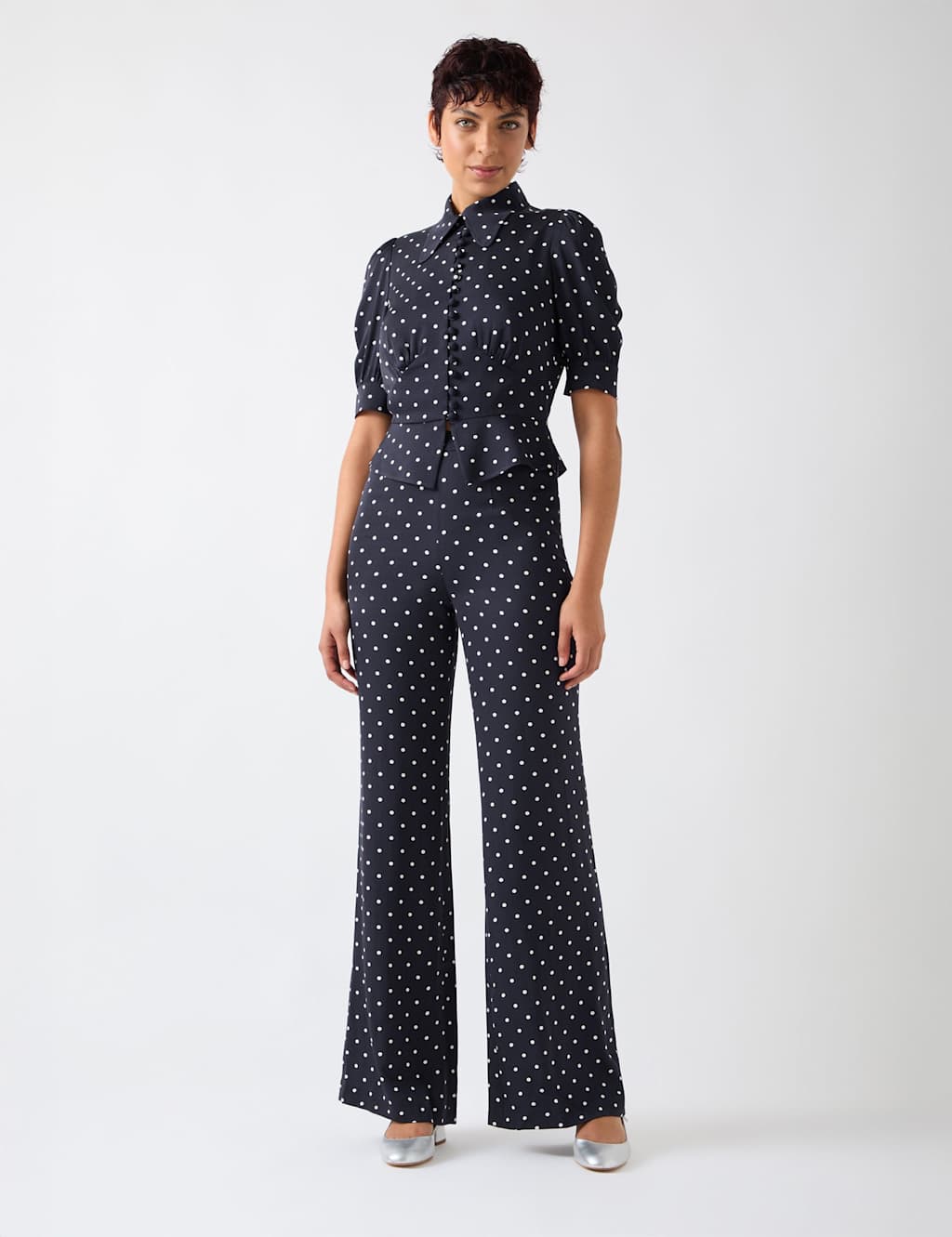 Polka Dot Flared Trousers