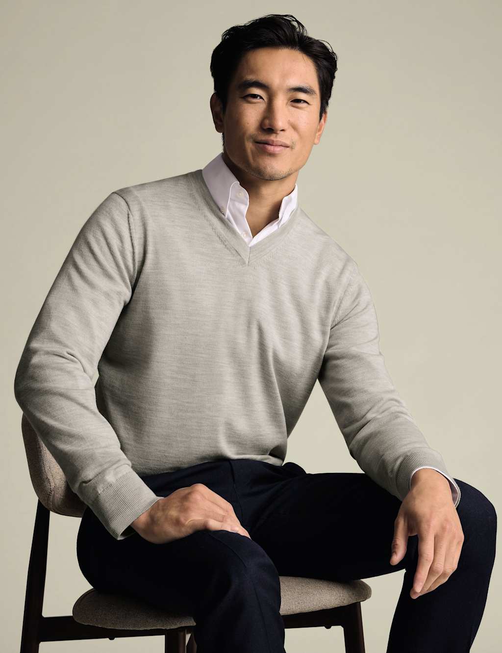 Charles Tyrwhitt Pure Wool V-Neck Jumper Grey