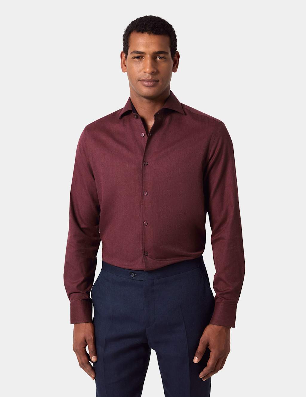 Hawes & Curtis Regular Fit Pure Cotton Flannel Shirt Burgundy