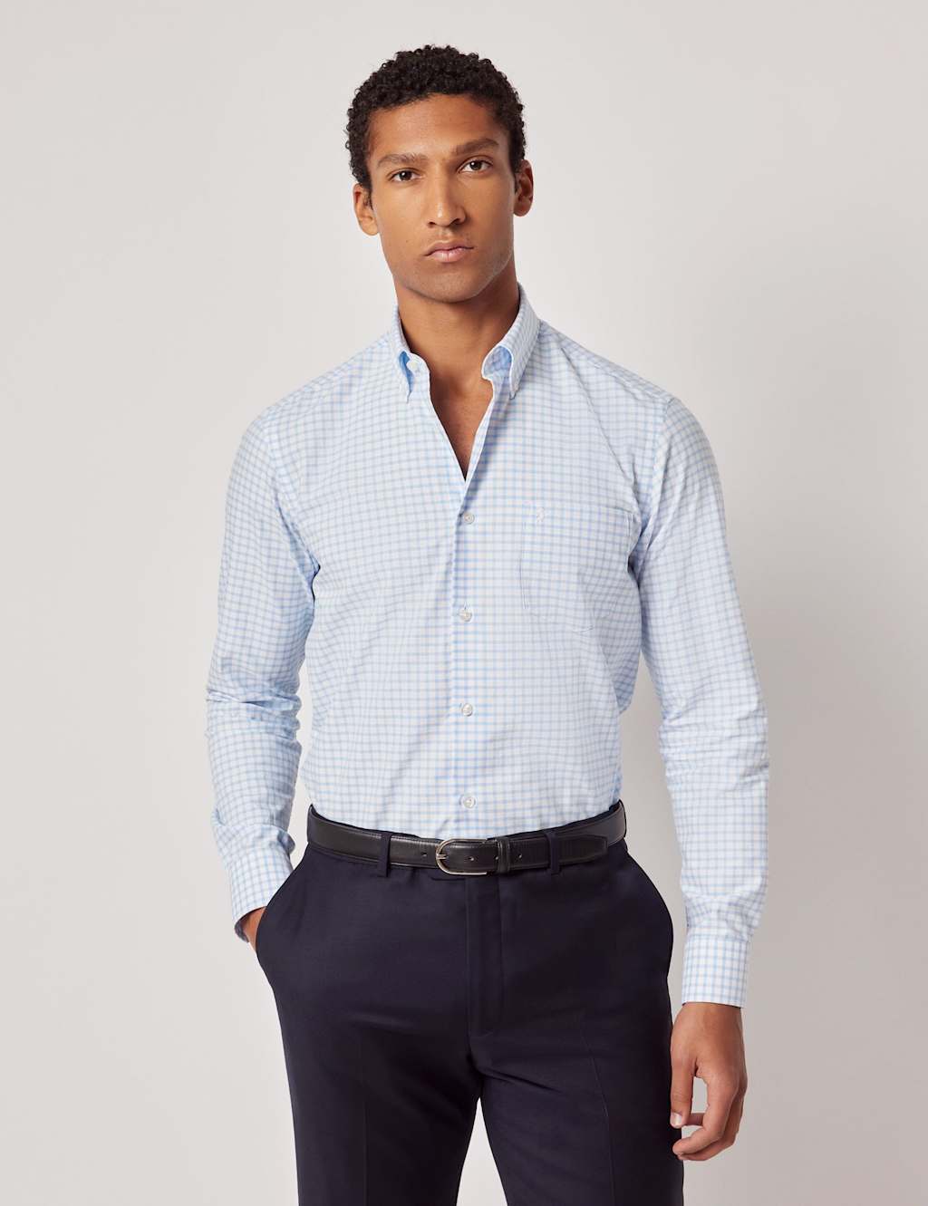 Hawes & Curtis Regular Fit Checked Oxford Shirt Light Blue