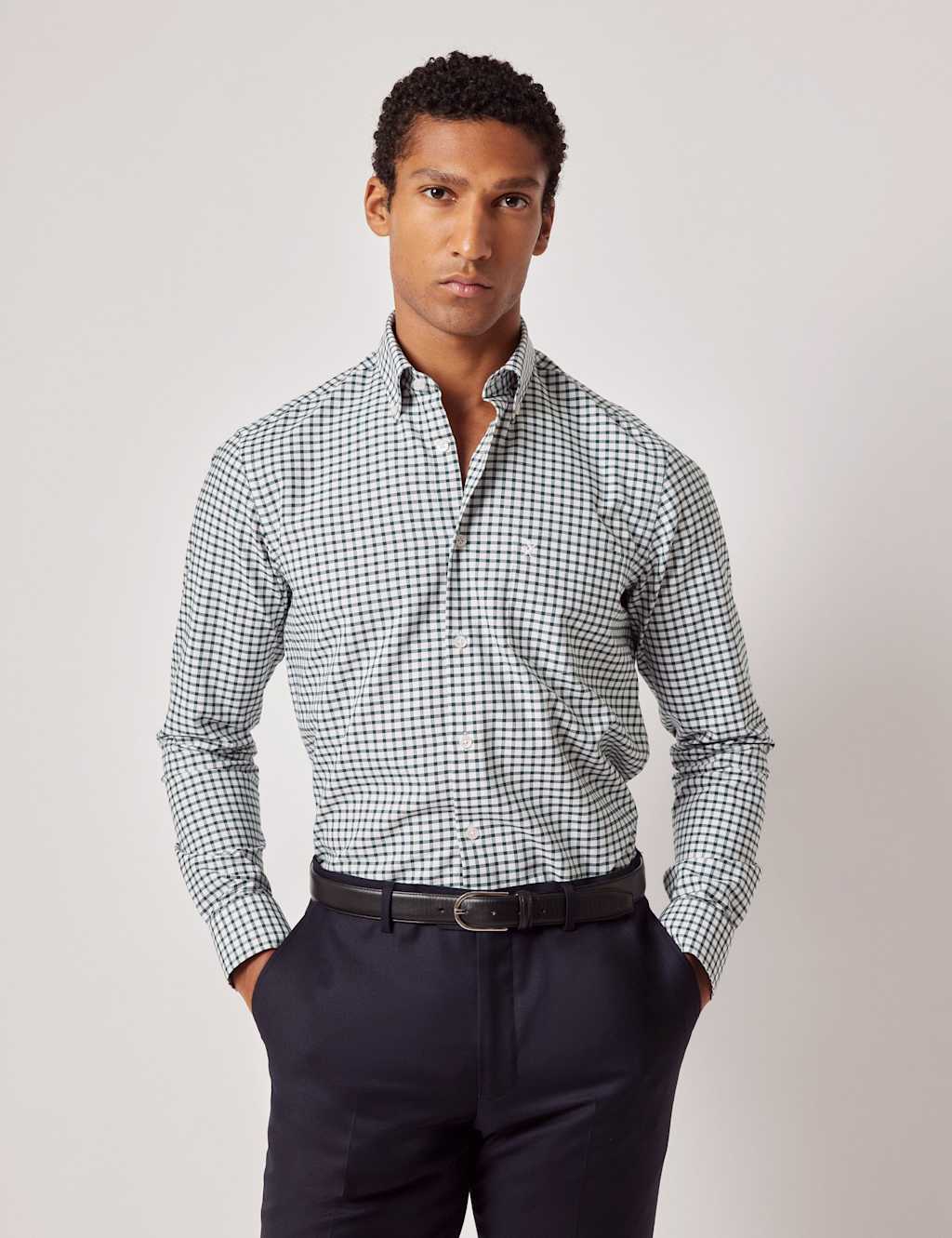Hawes & Curtis Regular Fit Checked Oxford Shirt Green Mix