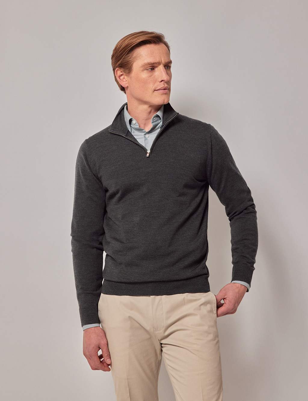 Hawes & Curtis Pure Merino Wool Half Zip Jumper Green