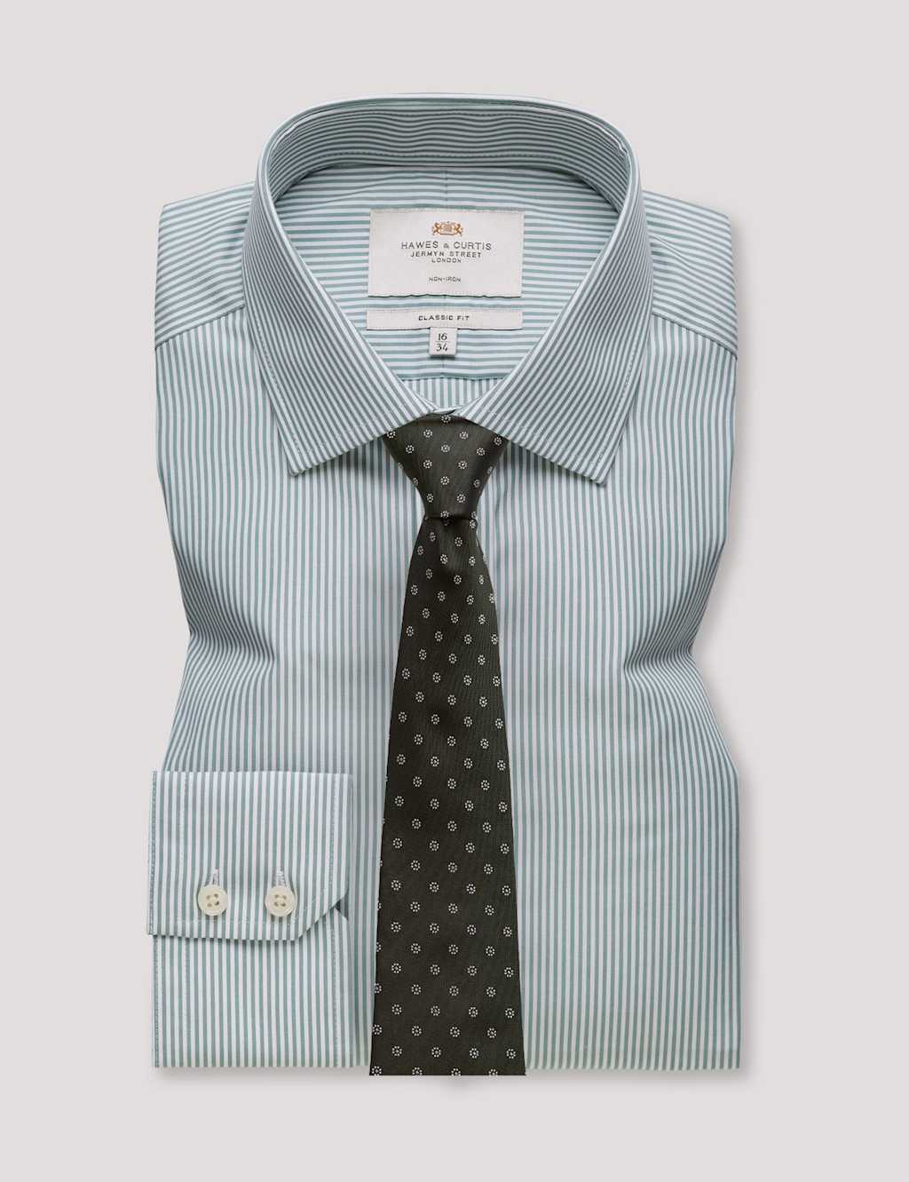 Hawes & Curtis Non Iron Pure Cotton Striped Shirt Green Mix