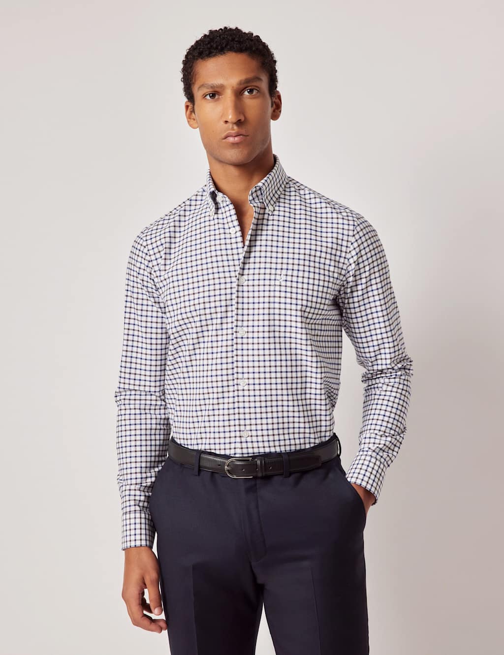 Hawes & Curtis Regular Fit Pure Cotton Check Oxford Shirt Brown Mix