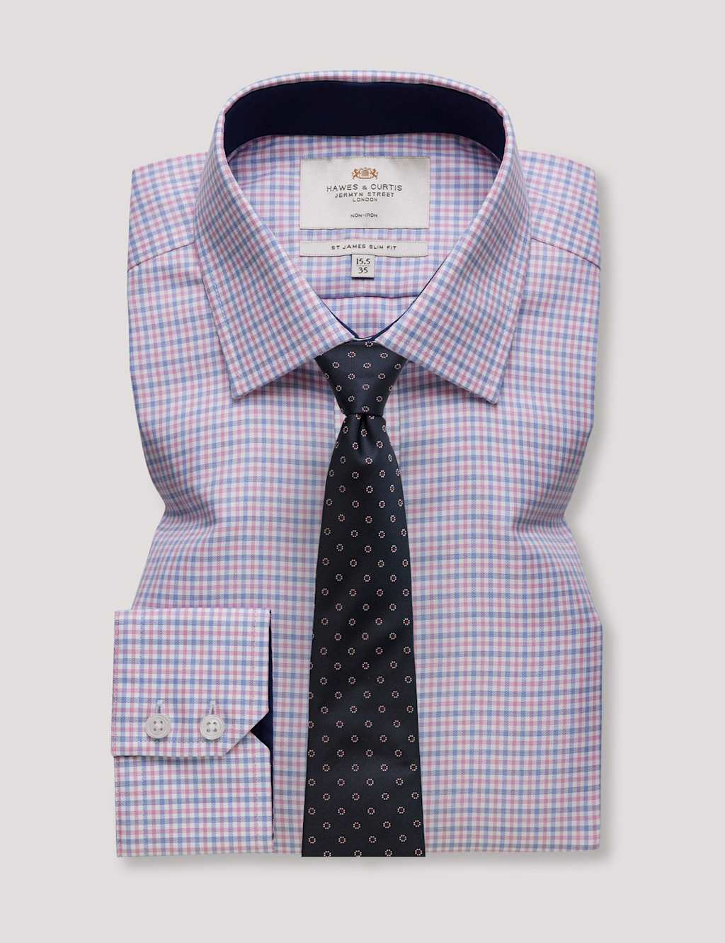 Hawes & Curtis Slim Fit Non Iron Pure Cotton Check Shirt Red Mix