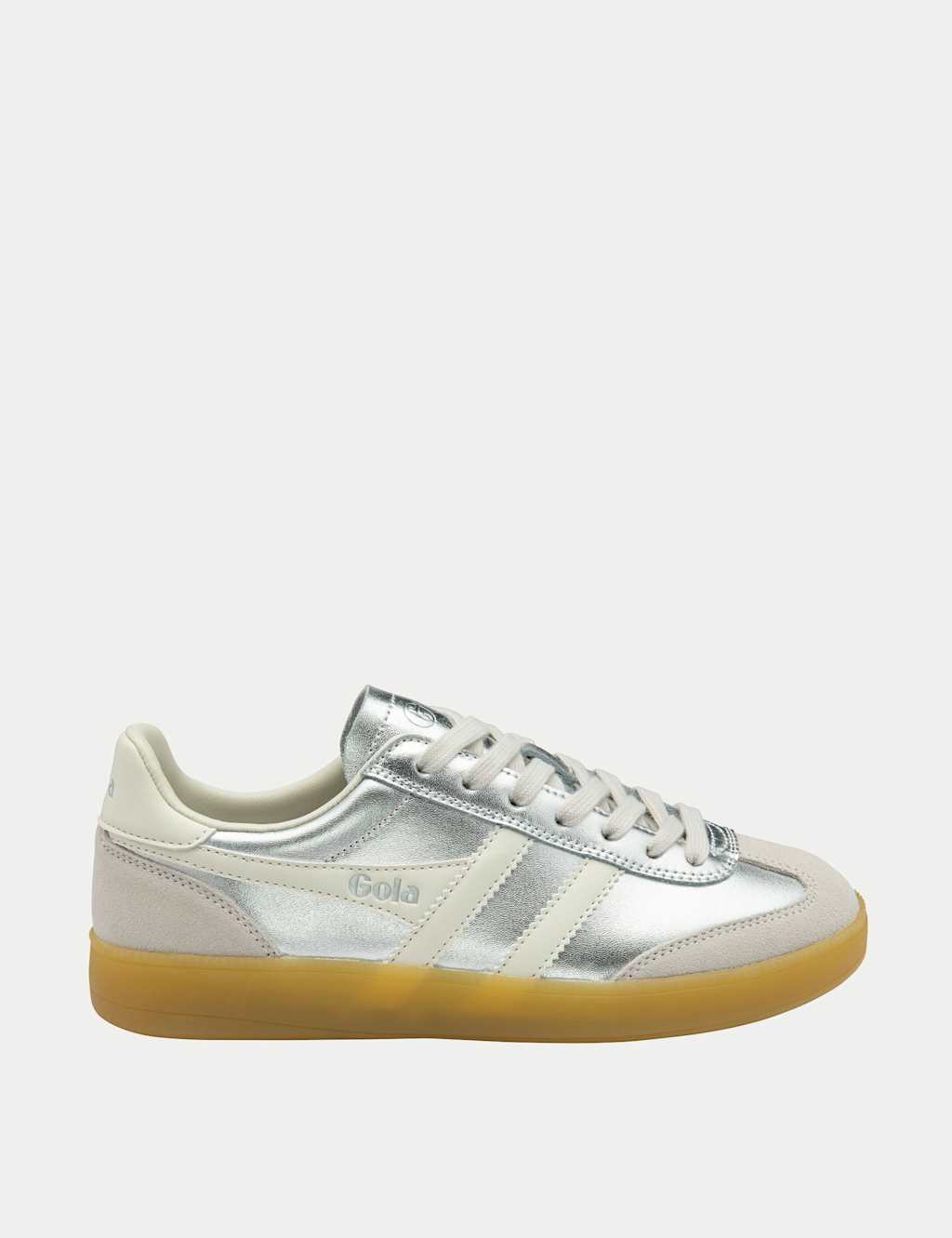 Gola Viper Leather Metallic Lace Up Trainers Silver Mix
