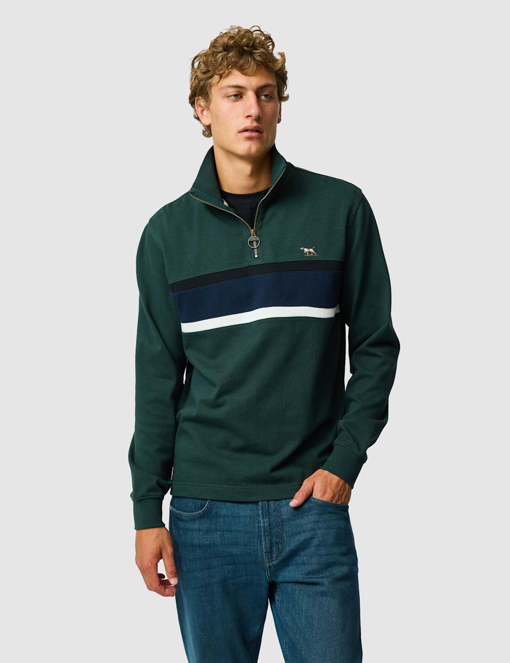 Rodd & Gunn Men's Chesterfield Pure Cotton Half Zip Sweatshirt - XL - Dark Green Mix - Available at M&S