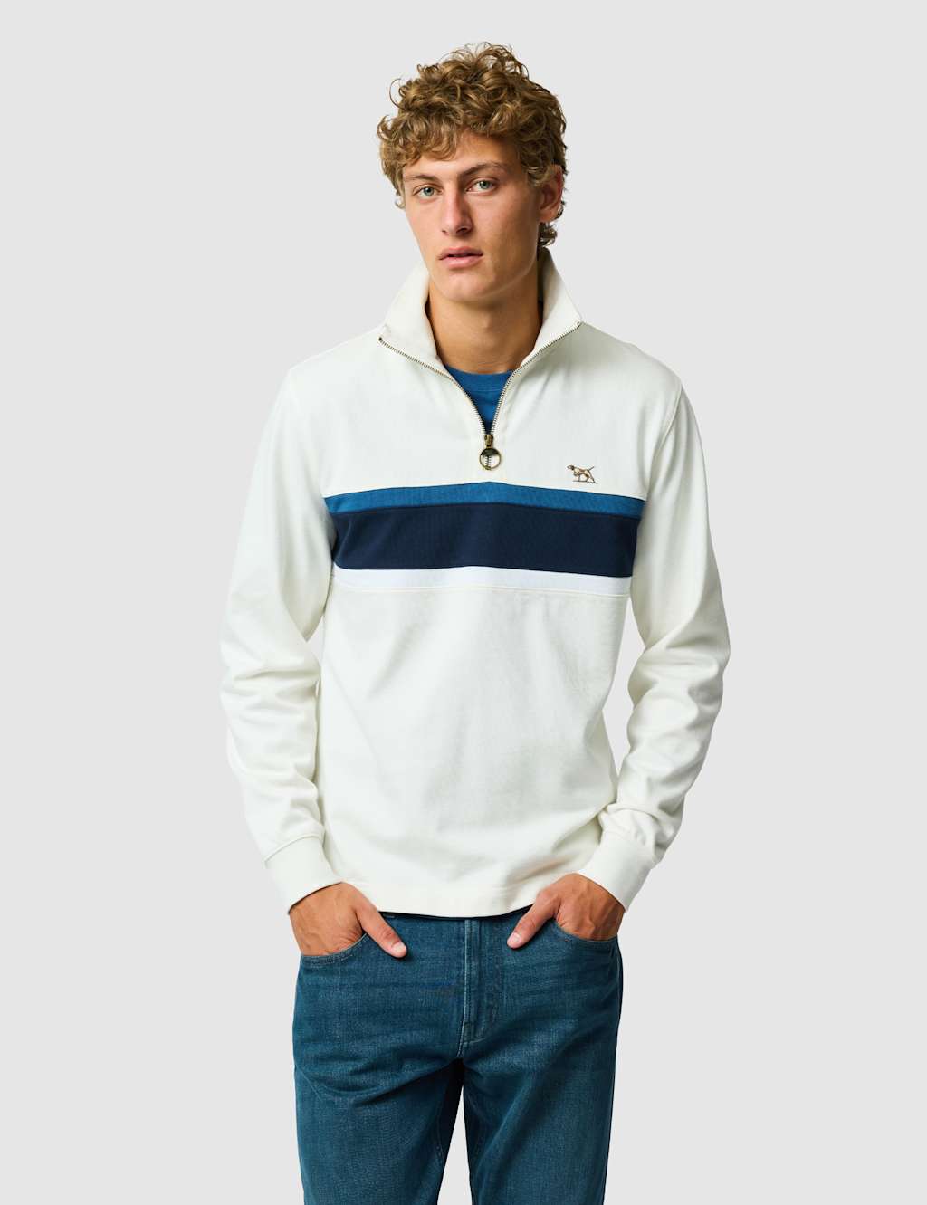 Rodd & Gunn Men's Chesterfield Pure Cotton Half Zip Sweatshirt - 2XL - White Mix - Available at M&S