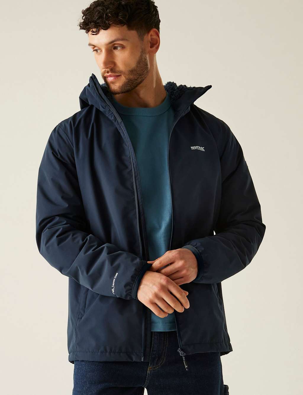 Regatta Caspen Waterproof Hooded Borg Lined Jacket Navy