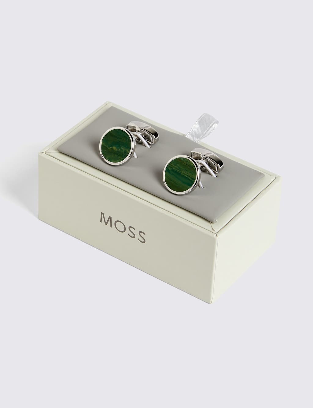 Moss Men's Brass Jade Stone Round Cufflinks - Green - Available at M&S
