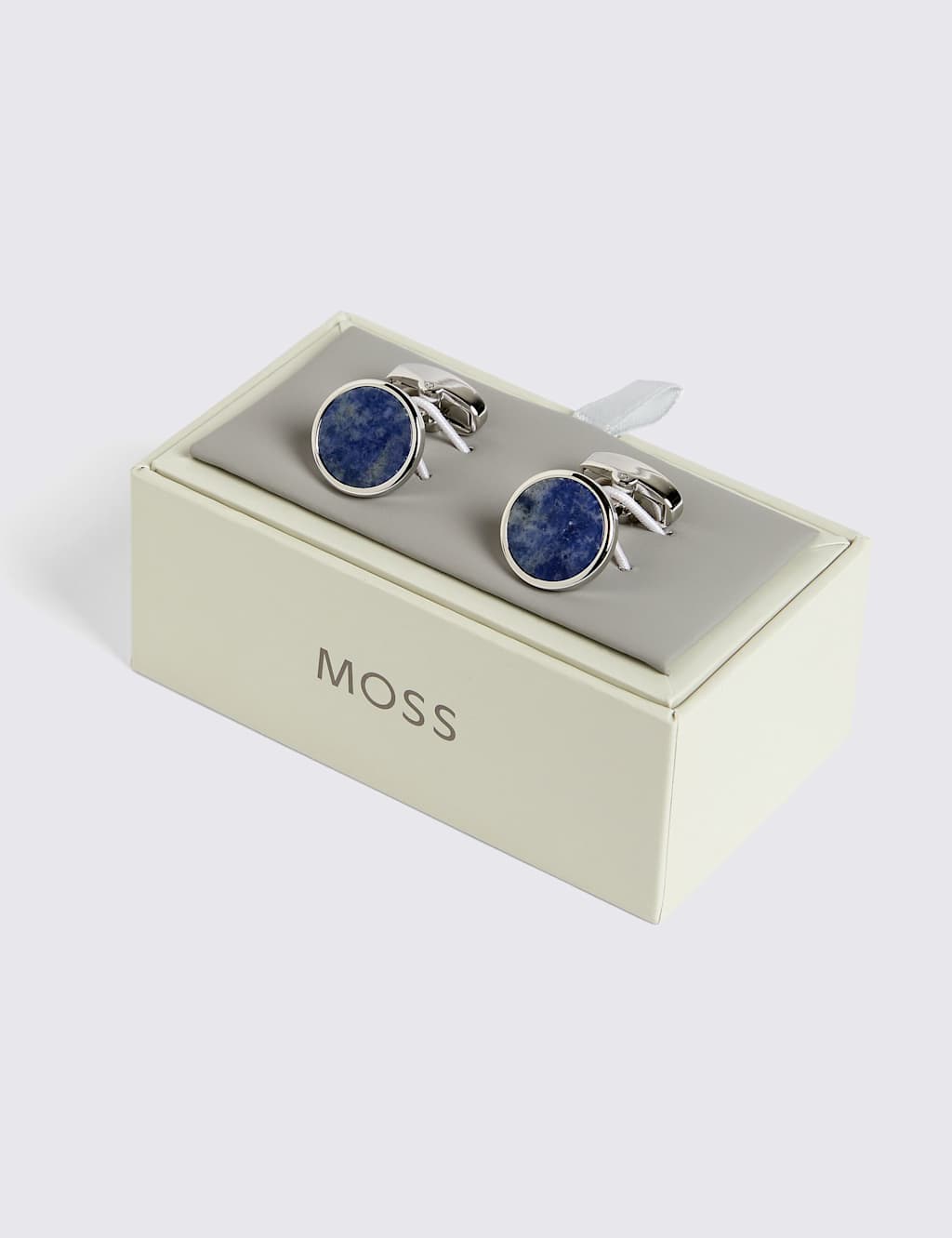 Moss Men's Aventurine Stone Round Cufflinks - Blue - Available at M&S