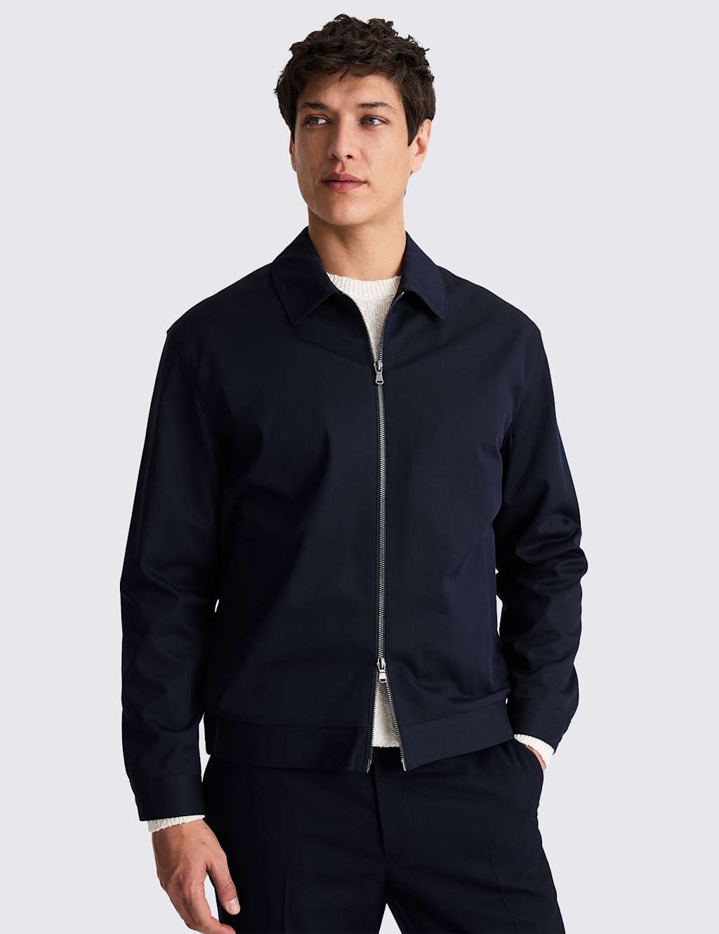 Moss Men's Cotton Rich Harrington Jacket - M - Navy - Available at M&S