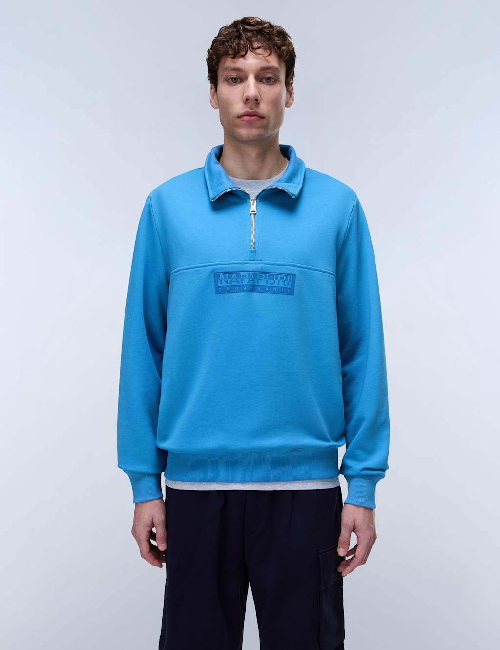 Napapijri Men's Box Logo Cotton Rich Half Zip Sweatshirt - XL - Blue - Available at M&S