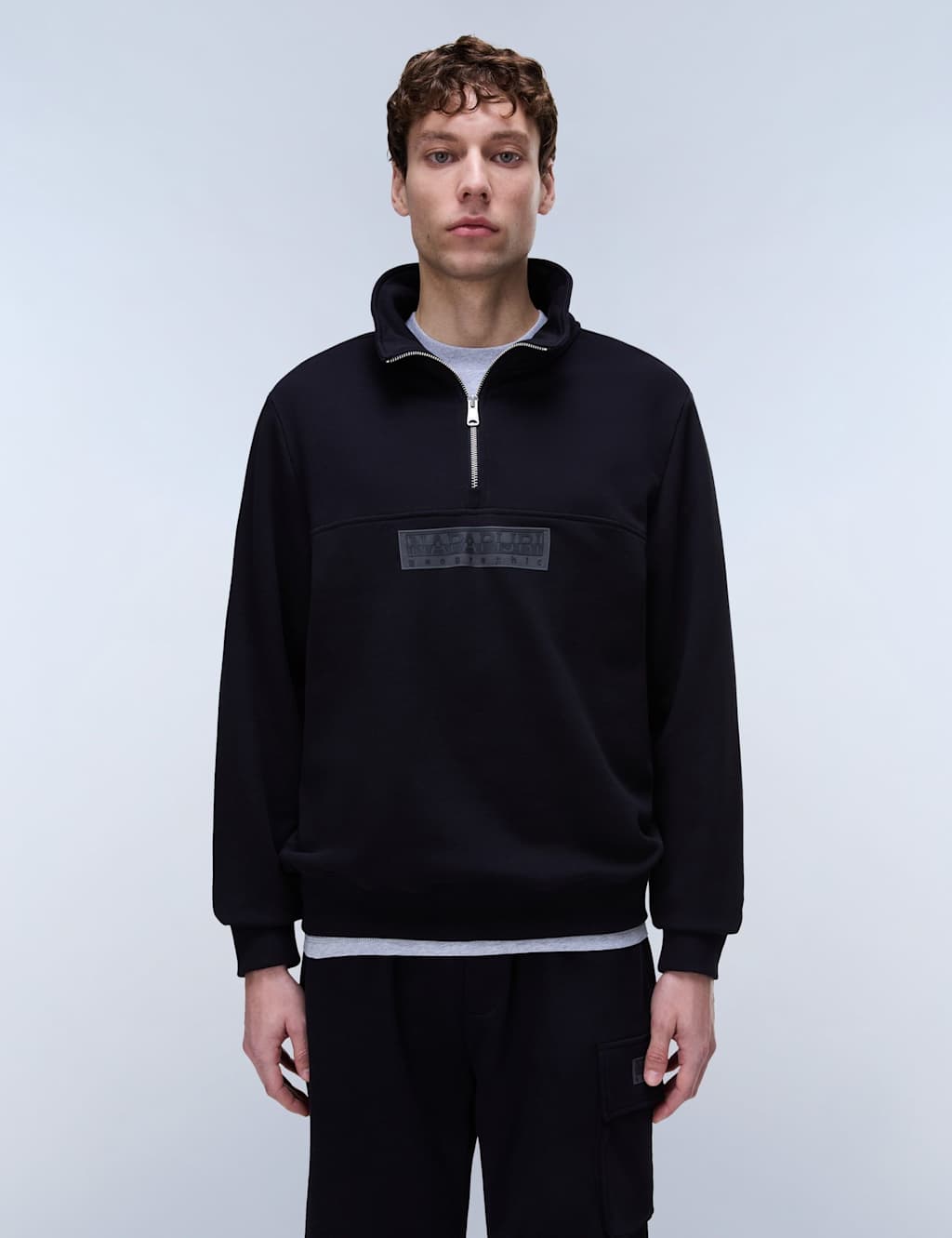 Napapijri Men's Box Logo Cotton Rich Half Zip Sweatshirt - M - Black - Available at M&S