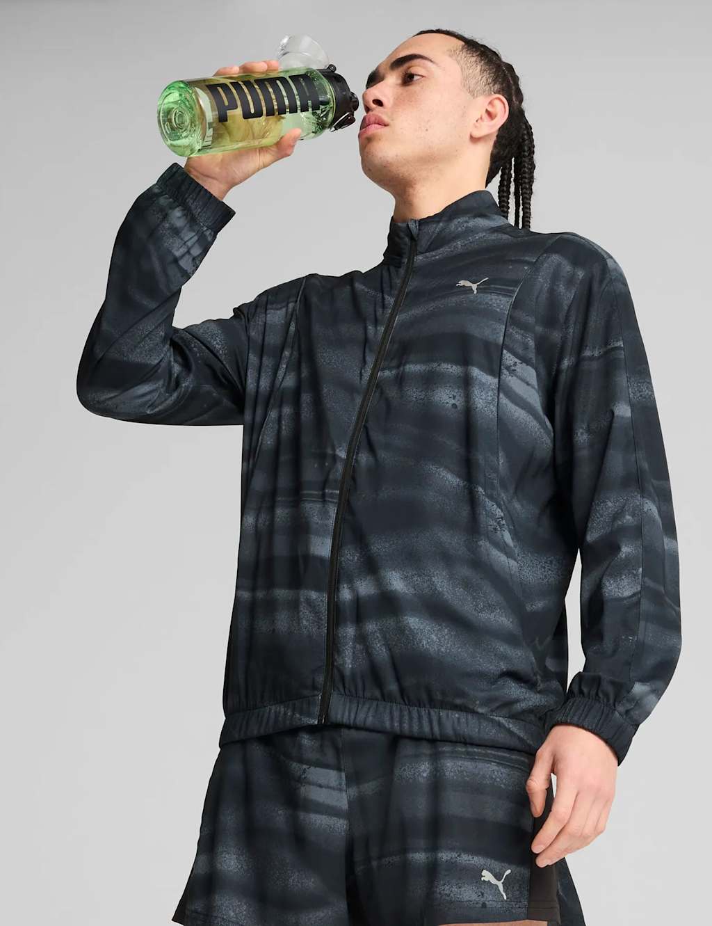 Puma Men's Run Velocity Printed Zip Up Sports Jacket - Black Mix, Black Mix