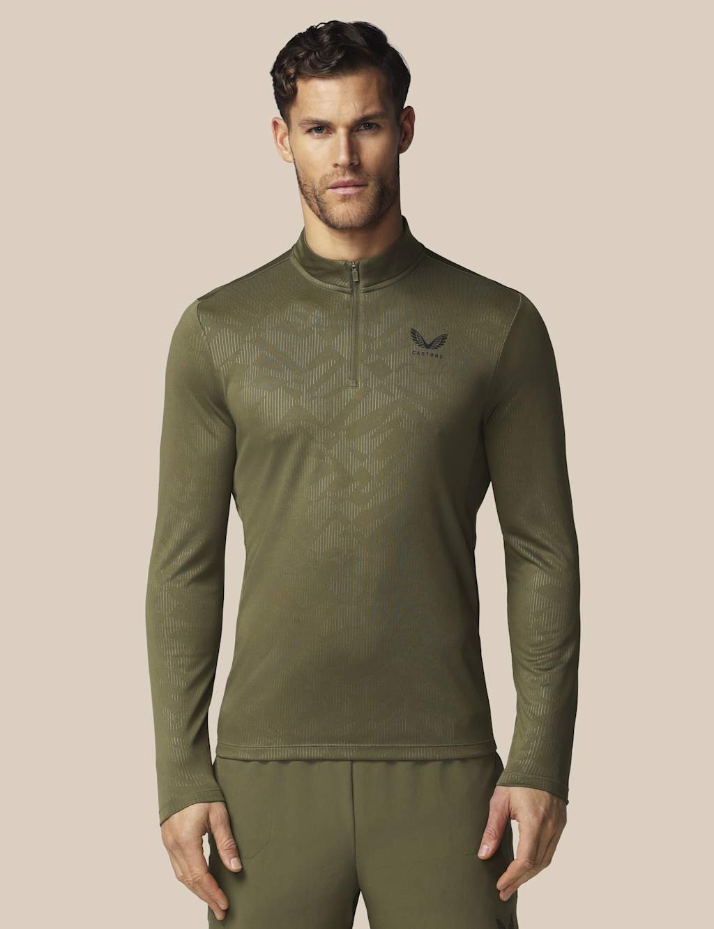 Castore Men's All Over Print Half Zip Training Top - L - Dark Khaki - Available at M&S