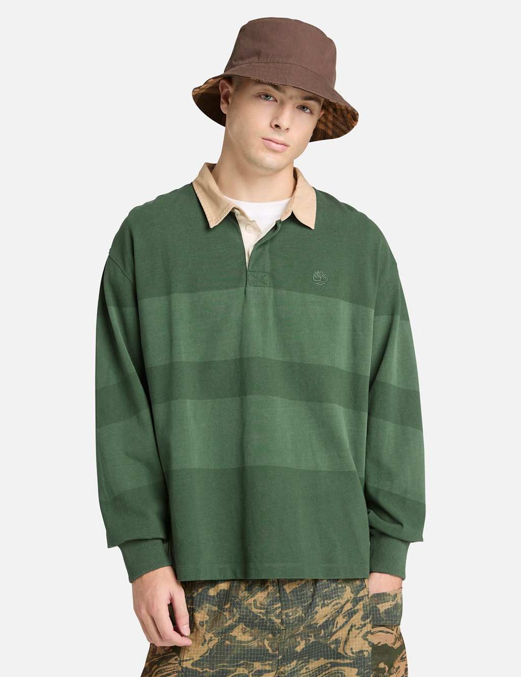 Timberland Men's Pure Cotton Striped Rugby Shirt - 2XL - Dark Green