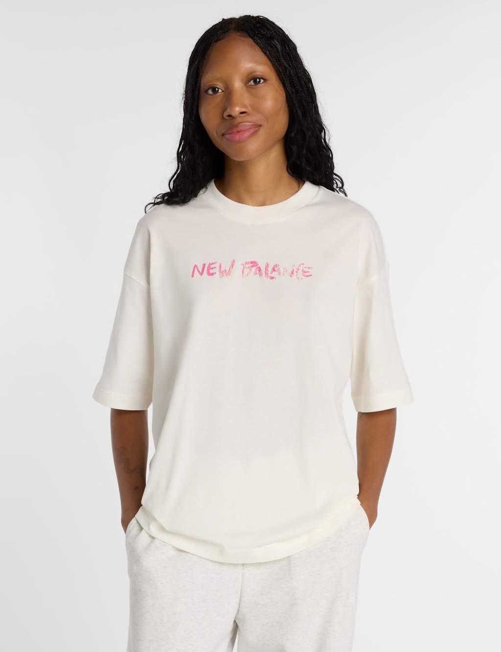 New Balance Women's Pure Cotton Oversized Script Graphic T-Shirt - Small - White