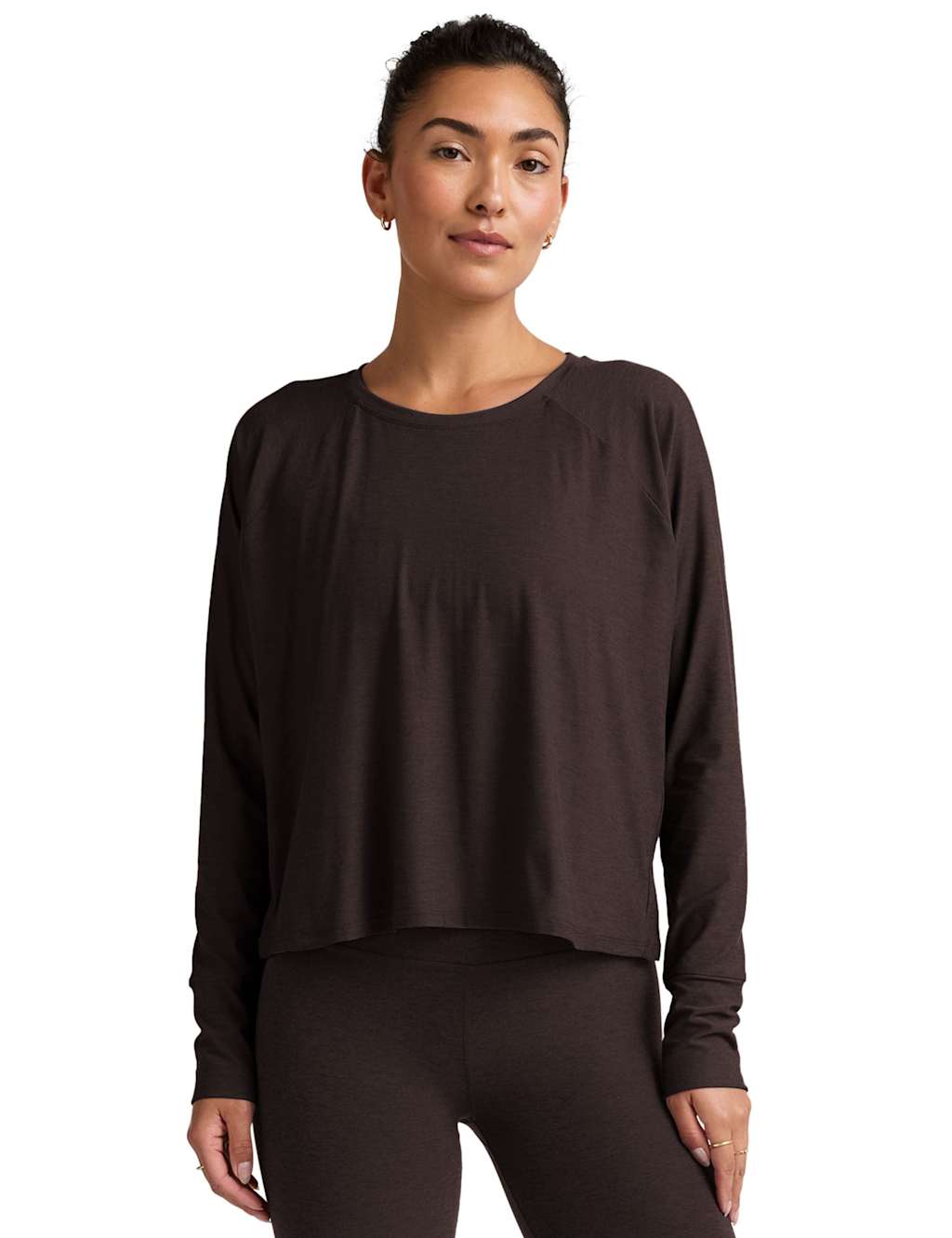 Beyond Yoga Featherweight Daydreamer Crew Neck Yoga Top Brown