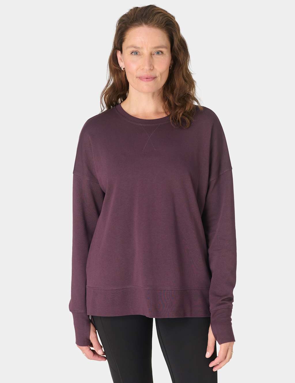 Sweaty Betty After Class Cotton Blend Longline Sweat-shirt Dark Purple