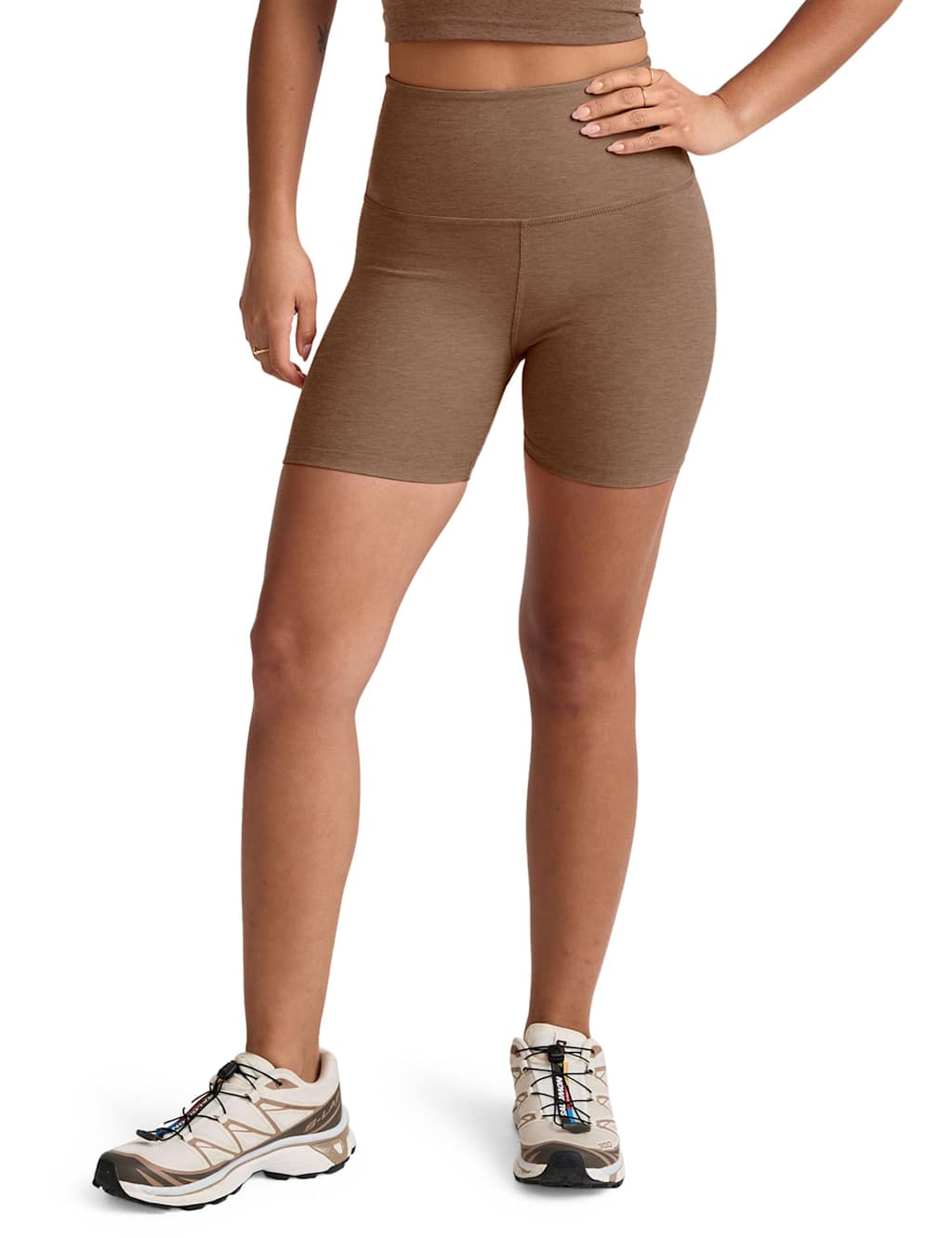 Beyond Yoga Spacedye Keep Pace High Waisted Biker Gym Shorts Chocolate