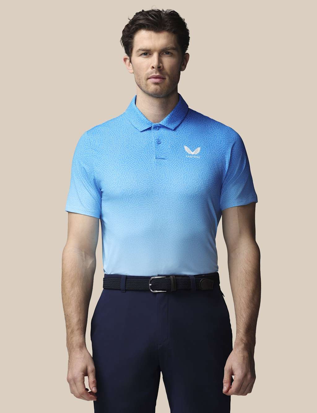 Castore Men's Golf Map Print Technical Polo Shirt - L - Bright Blue - Available at M&S
