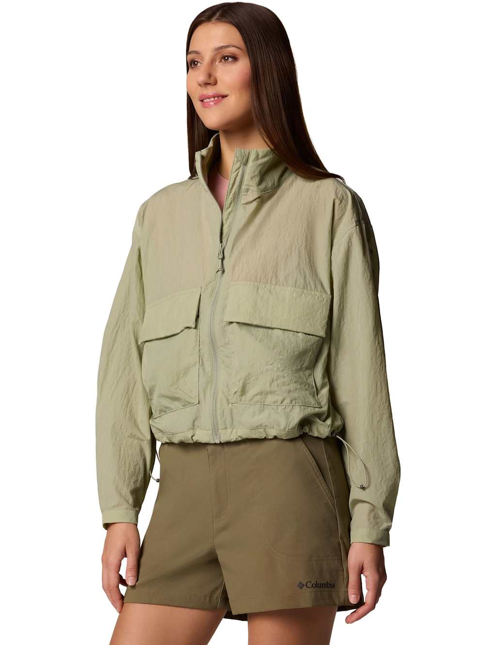 Columbia Women's Paracutie Zip Up Cropped Windbreaker Jacket - Extra Large - Olive