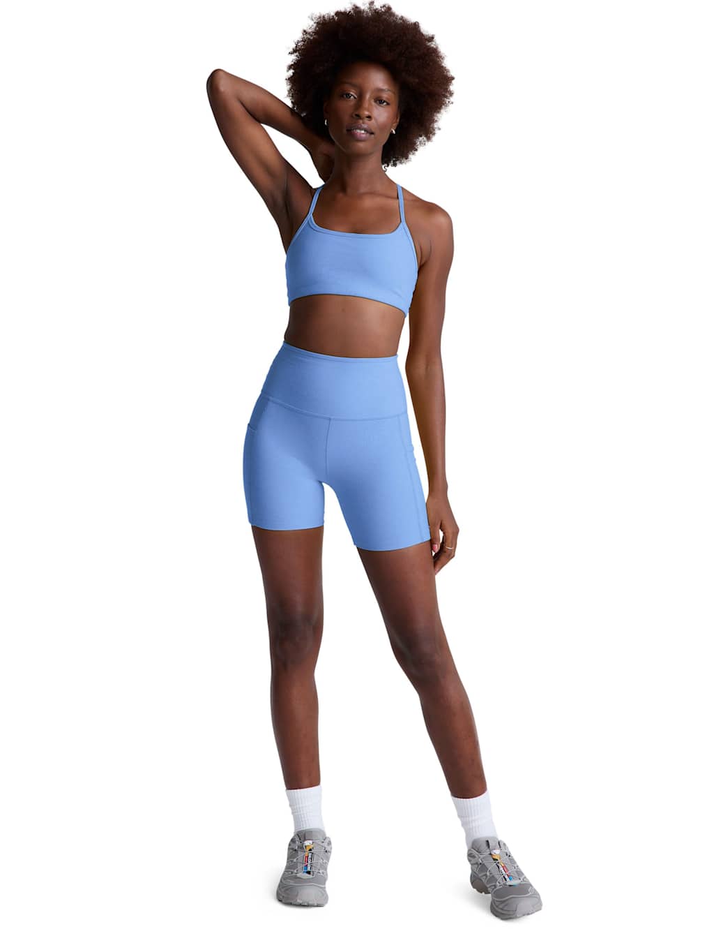 Beyond Yoga Women's Spacedye Keep Pace High Waist Sports Shorts - Large - Light Blue
