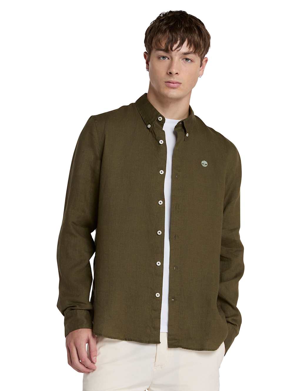 Timberland Mill Brook Slim Fit Pure Linen Overshirt Green
