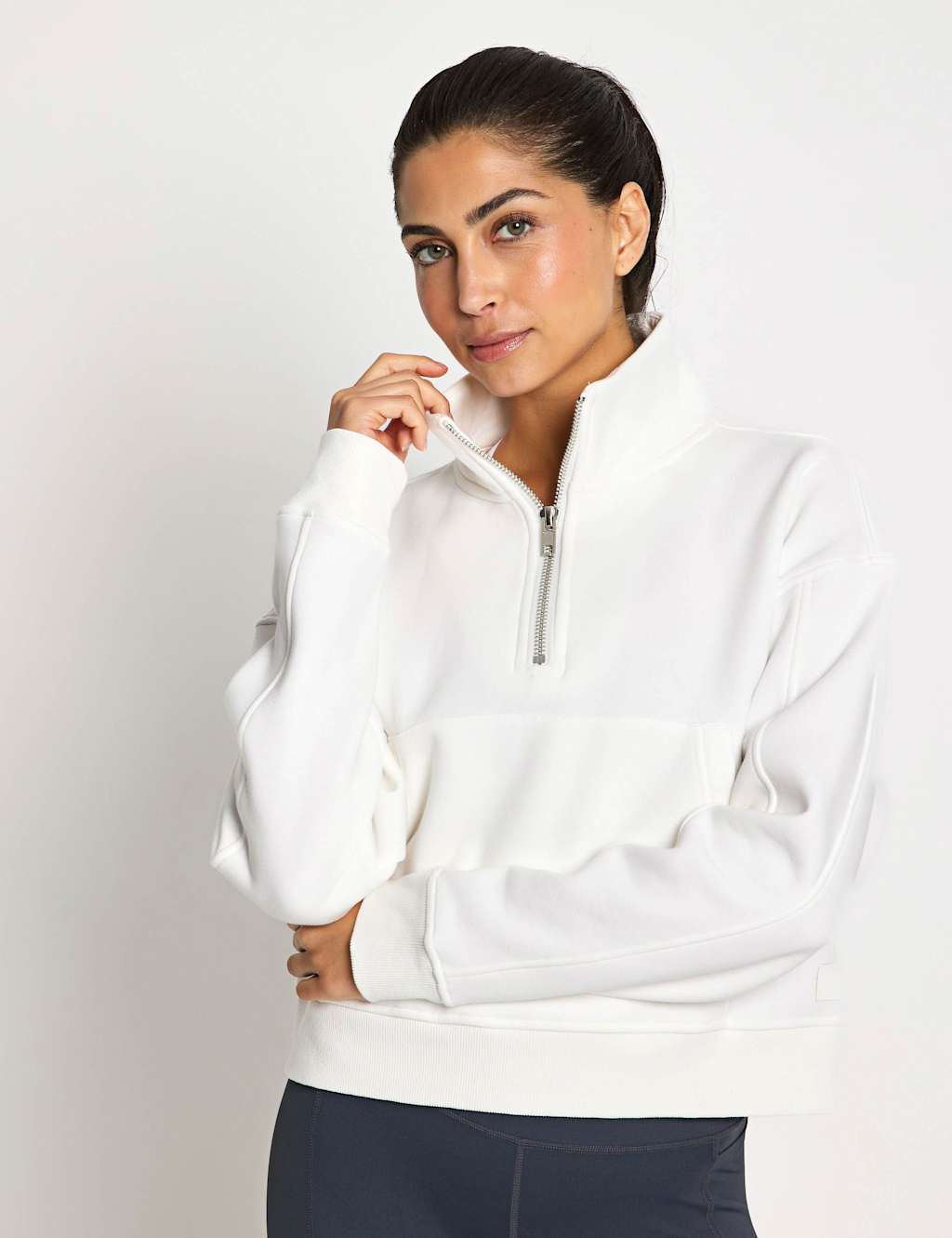 Lilybod Rihanna Cotton Rich Half Zip Sweat-shirt Soft White