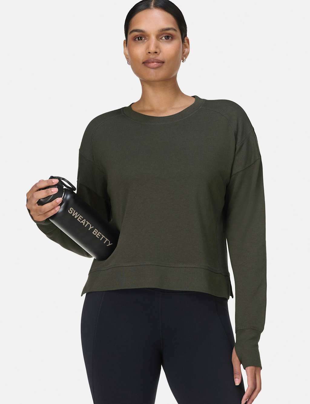 Sweaty Betty After Class Cotton Modal Crop Sweatshirt Dark Green
