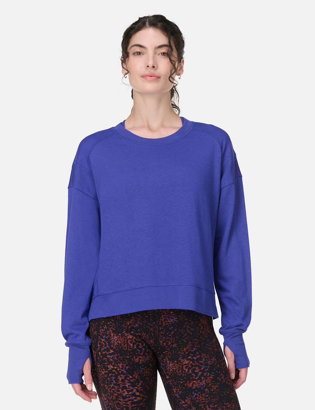 Sweaty Betty After Class Cotton Modal Crop Sweatshirt Mid Blue