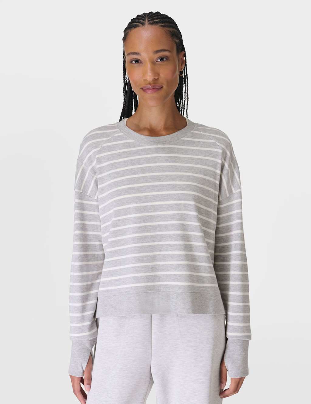 Sweaty Betty Women's After Class Cotton Modal Crop Sweatshirt - Medium Grey Mix, Medium Grey Mix