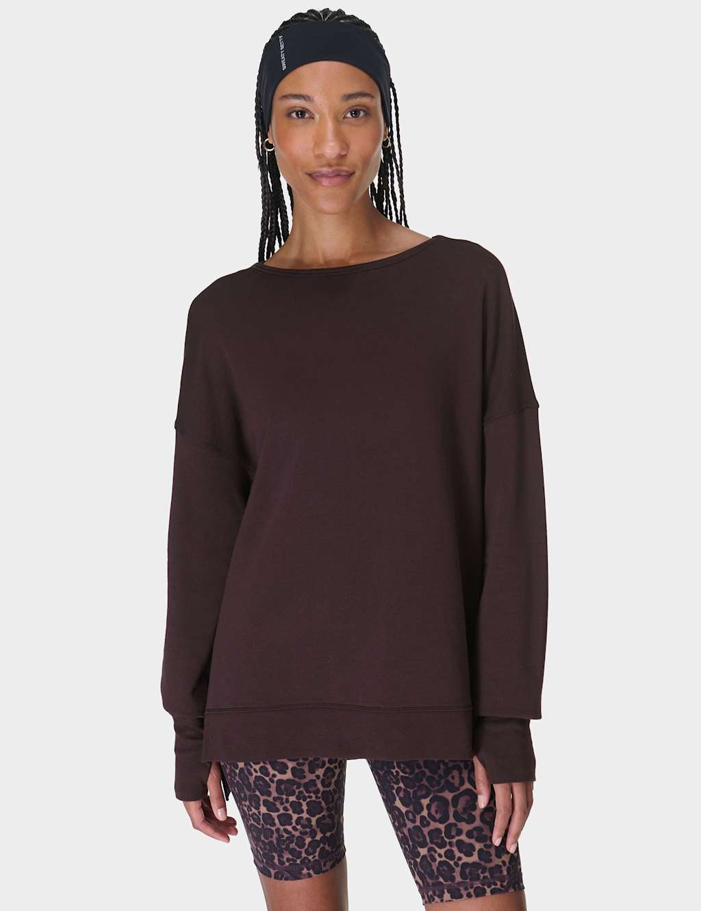 Sweaty Betty After Class Cotton Modal Sweatshirt Brown