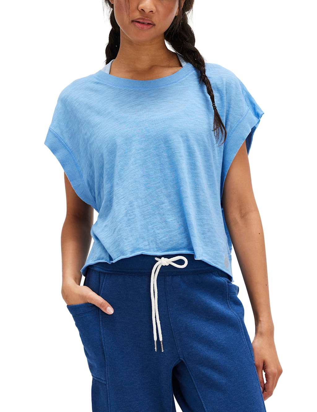 FP Movement My Time Cotton Rich Open Back T-Shirt Air Force Blue