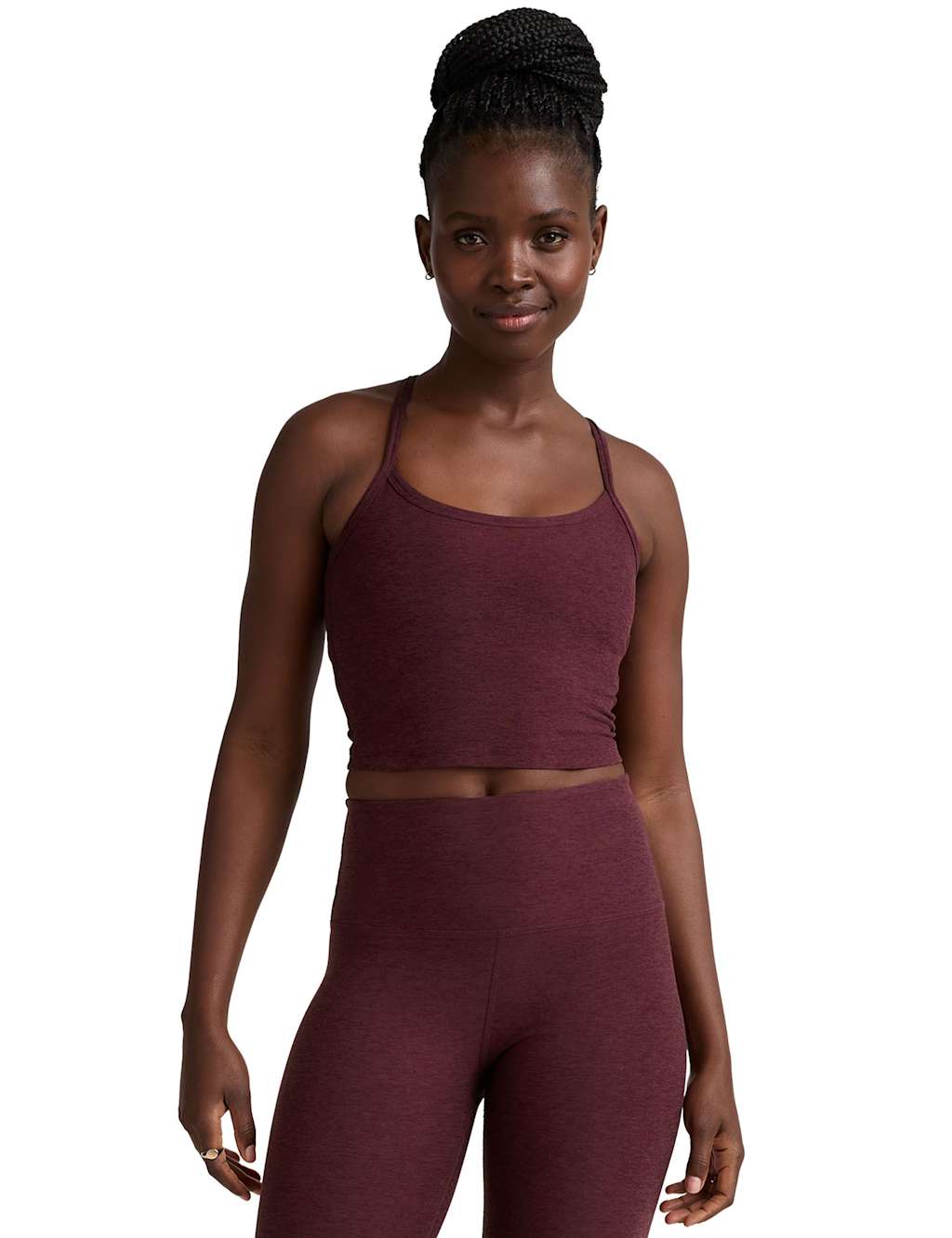 Beyond Yoga Spacedye Scoop Neck Racer Back Crop Vest Top Burgundy