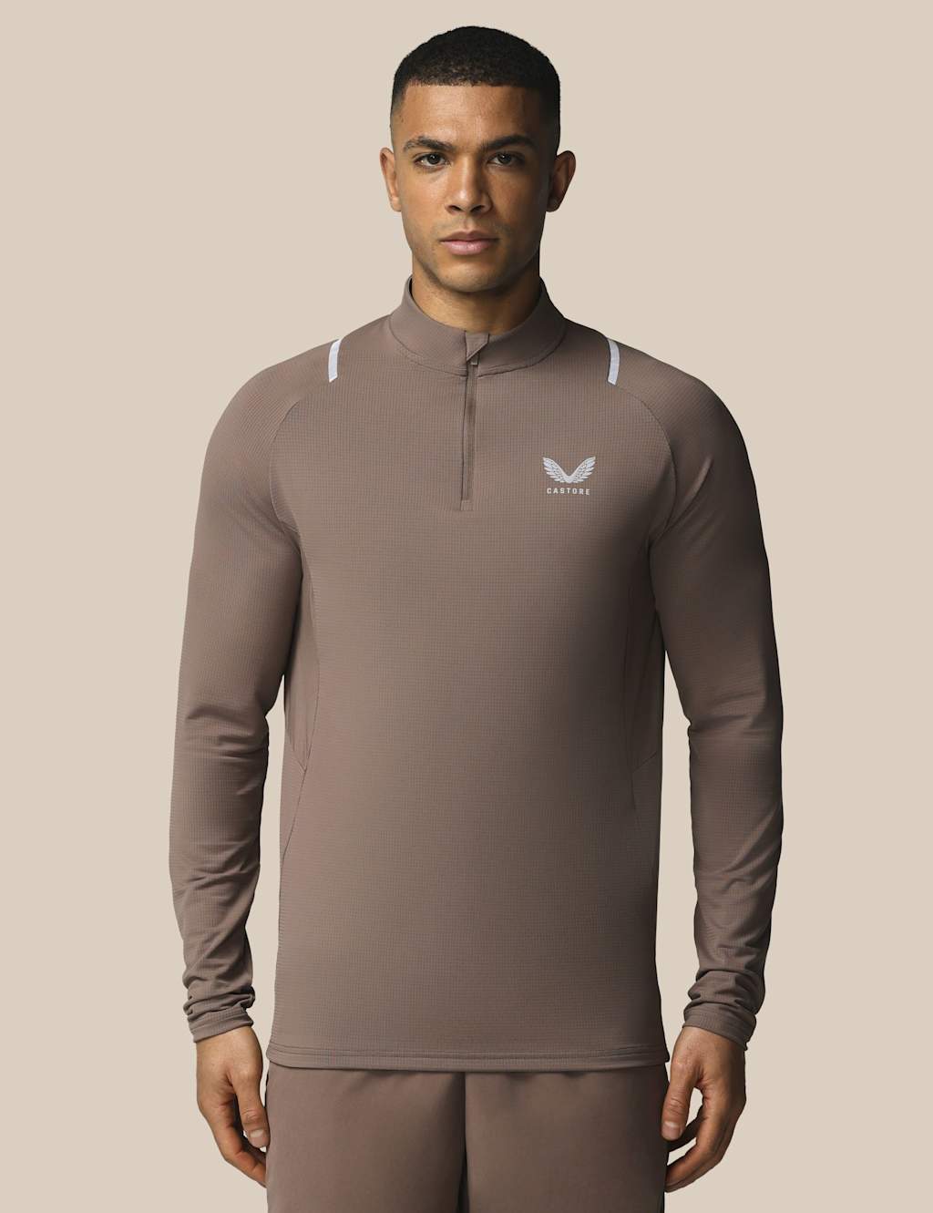 Castore Men's Funnel Neck Half Zip Training Top - XL - Taupe - Available at M&S