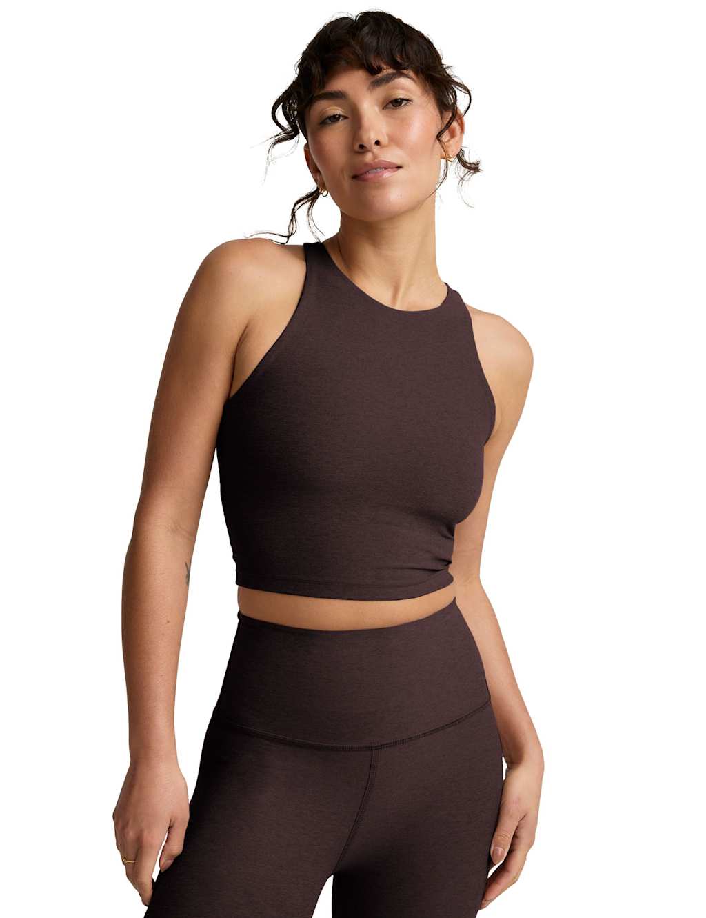 Beyond Yoga Spacedye Refocus Crop Vest Top Medium Brown