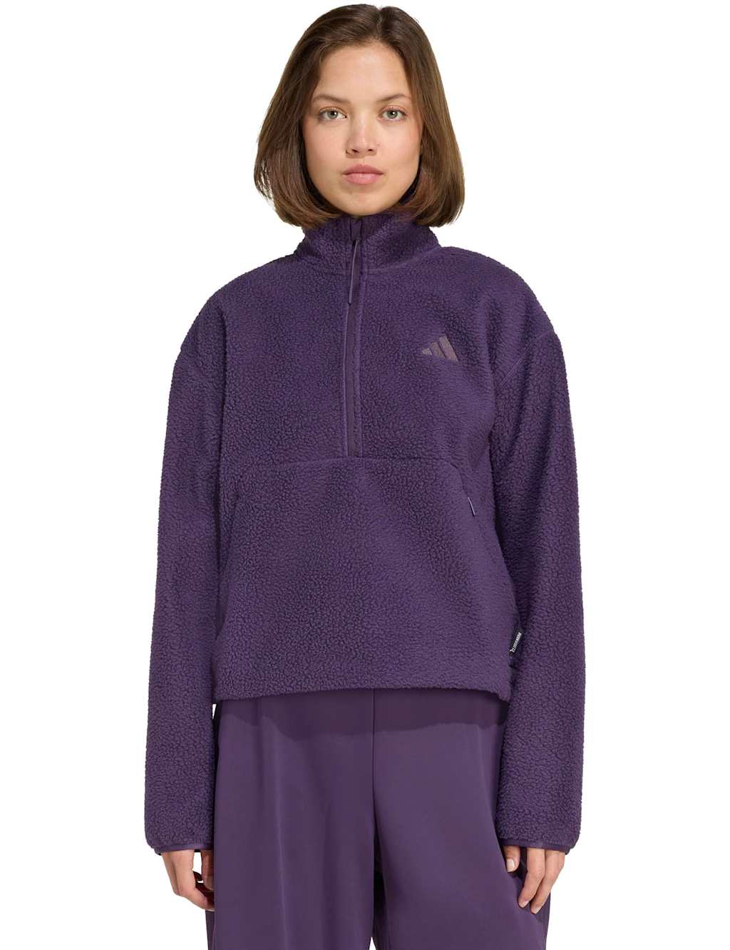 Adidas High Pile Half Zip Funnel Neck Fleece Dark Purple