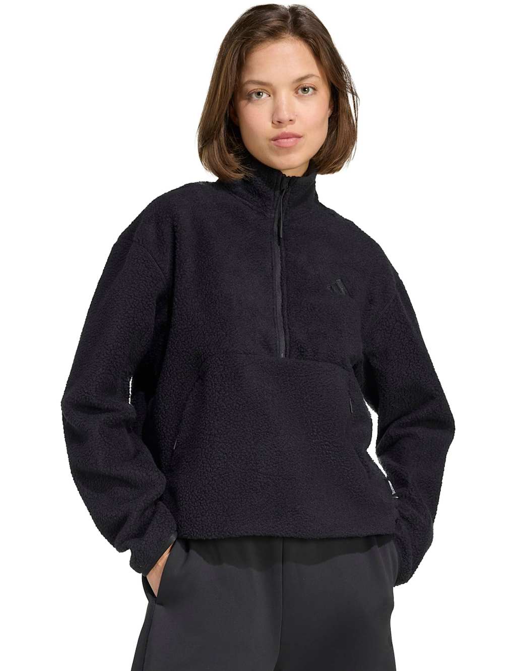 Adidas High Pile Half Zip Funnel Neck Fleece Black