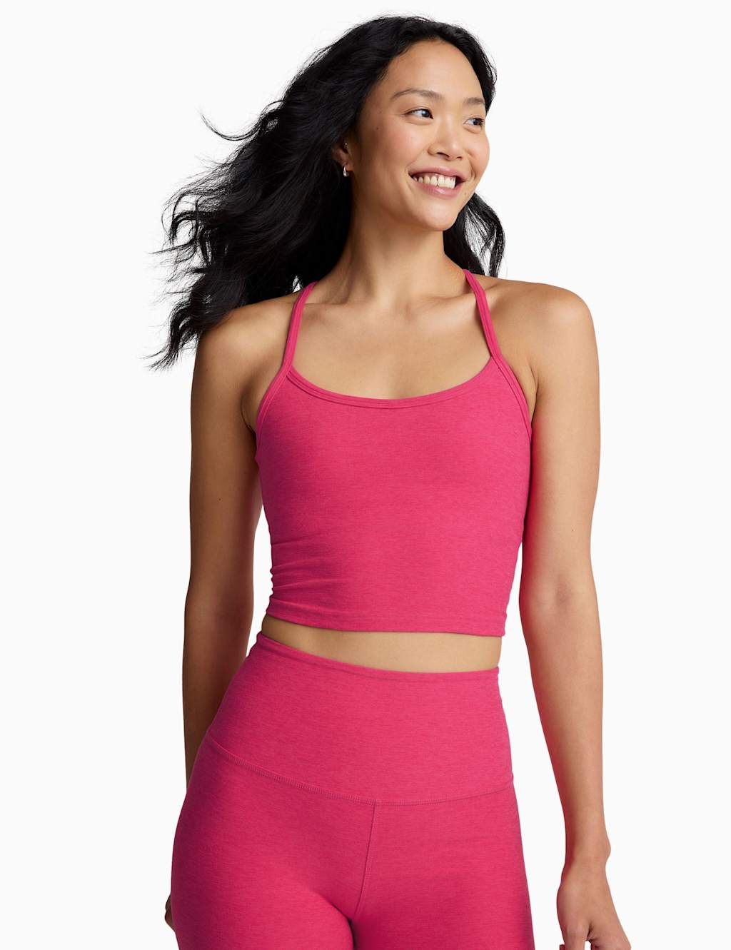 Beyond Yoga Spacedye Slim Racer Back Crop Vest Top Pink Magenta