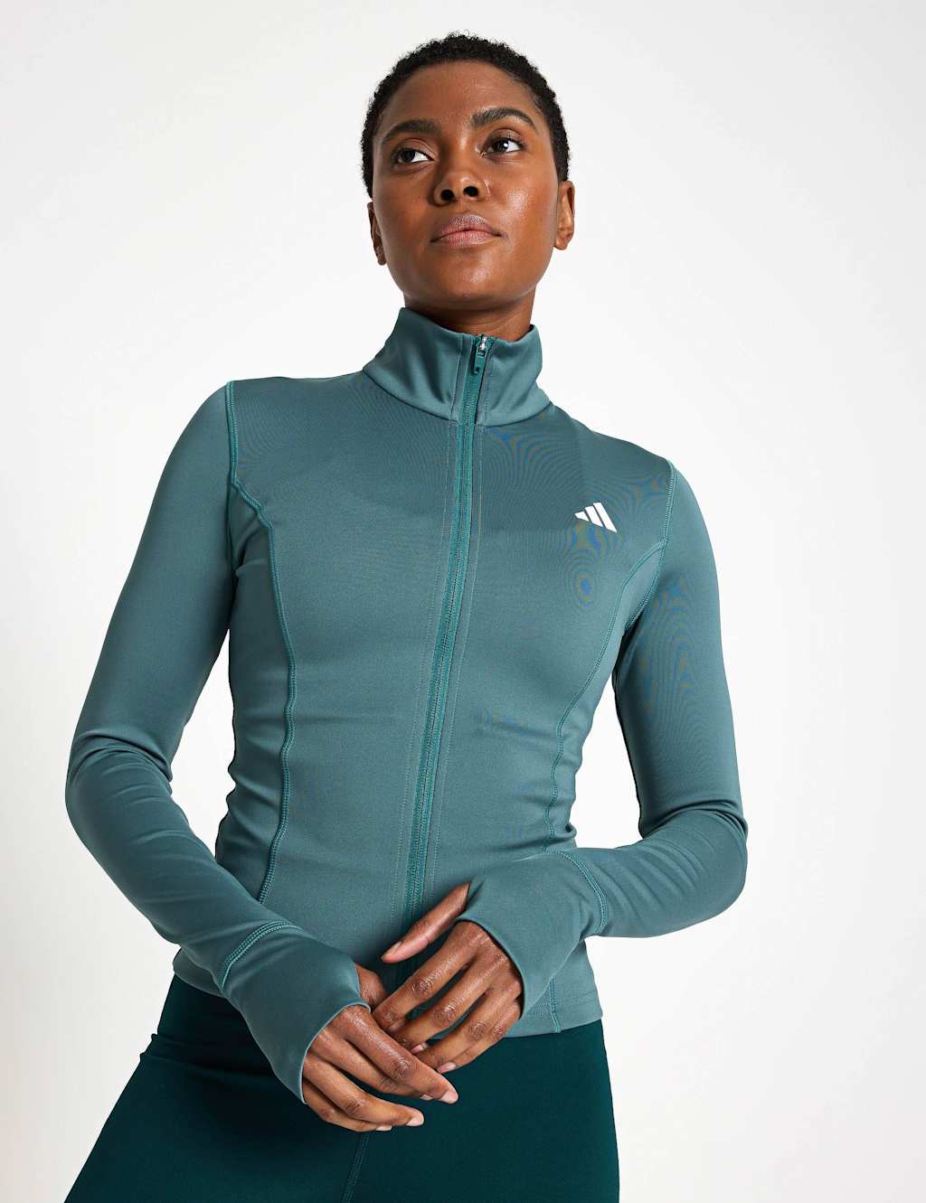 Adidas Women's Optime Essentials Zip Up Funnel Neck Jacket - Teal, Teal
