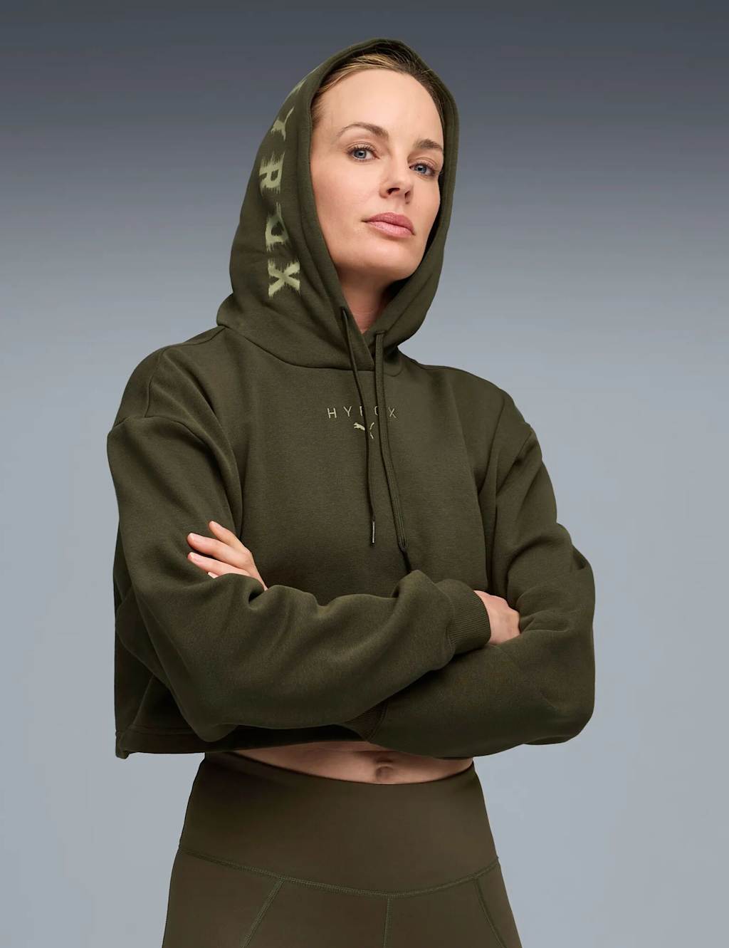 Puma Women's X Hyrox Heavyweight Cropped Hoodie - M - Olive, Olive