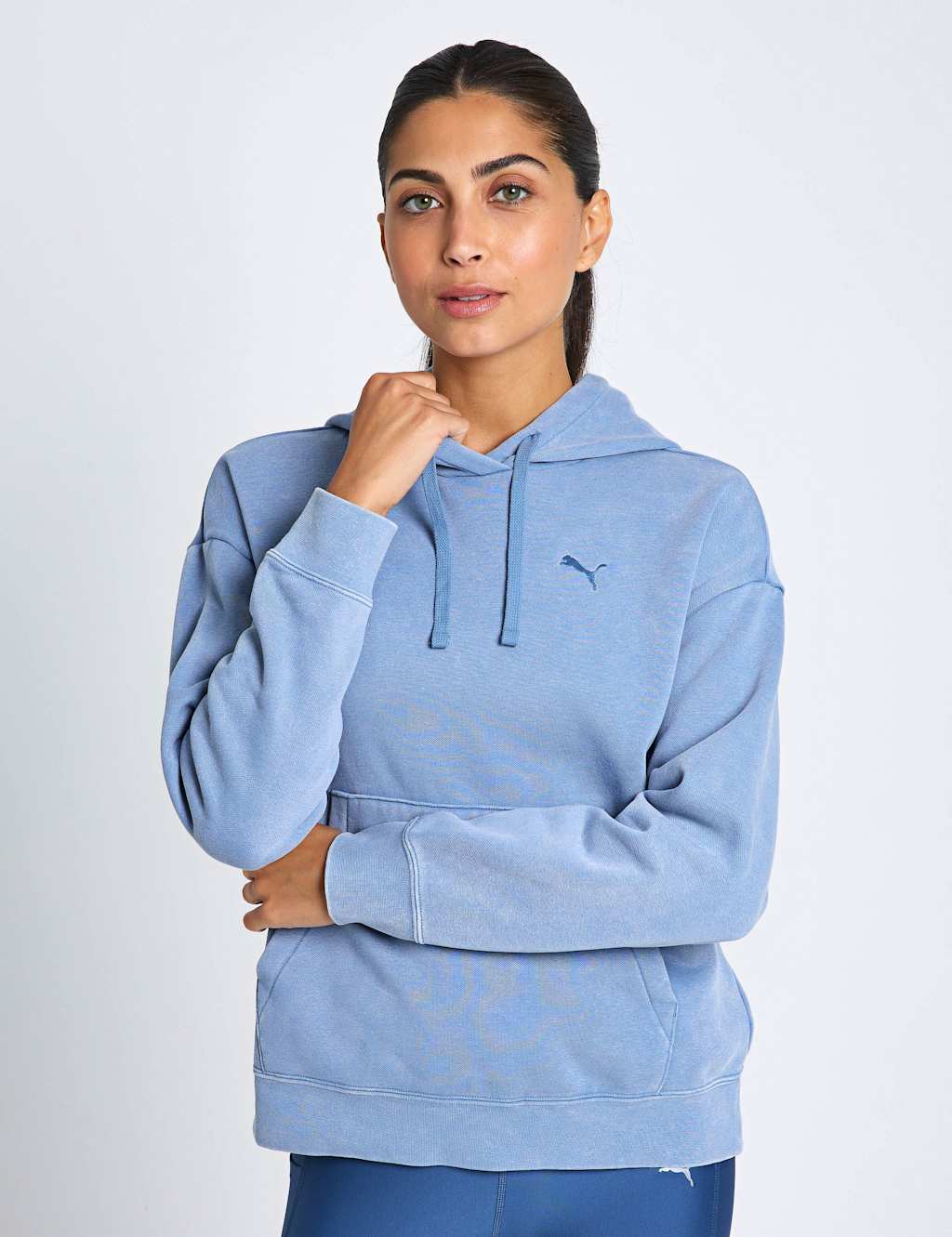 Puma Essentials Elevated Cotton Rich Relaxed Hoodie Light Blue