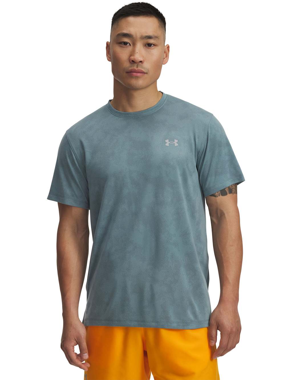 Under Armour Launch Camo Crew Neck Running T-Shirt Teal Mix