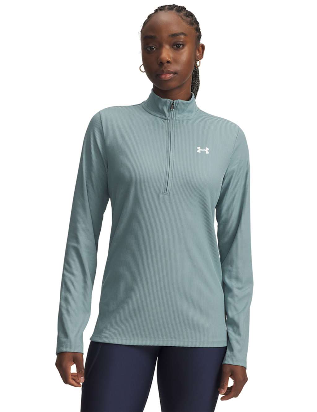 Under Armour Tech Rib Half Zip Funnel Neck Sweatshirt Teal Mix