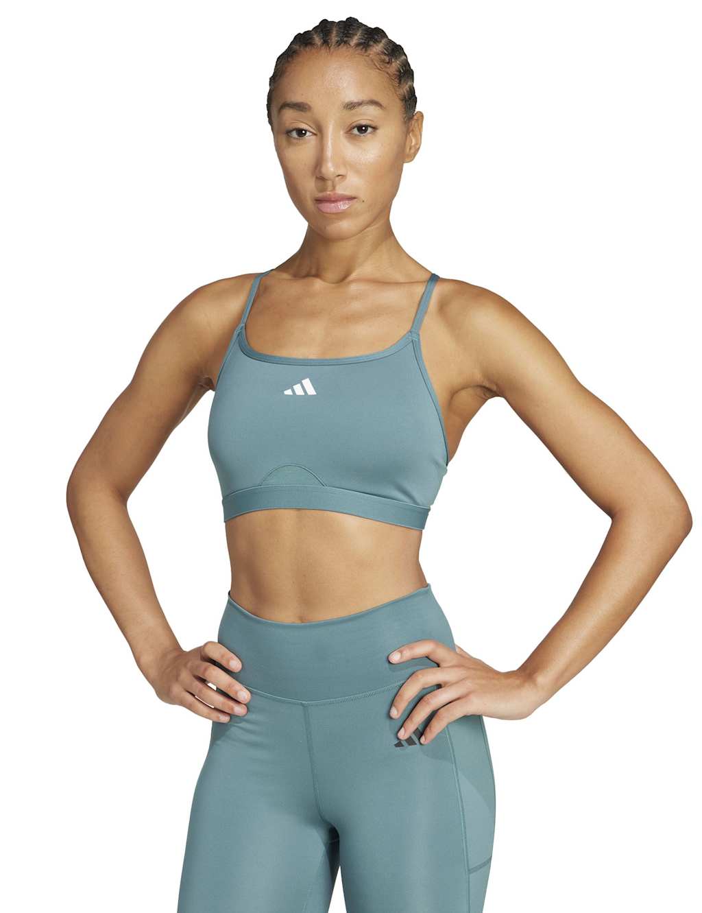 Adidas AeroReact Training 3 Stripes Sports Bra Dark Green